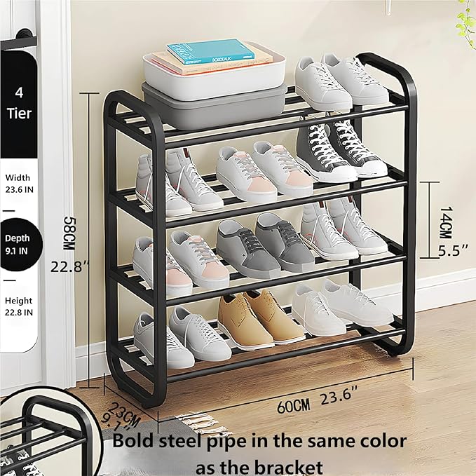 Expandable Shoe Rack Narrow Vertical Organizer Cabinet Sturdy Free Standing Shoe Rack Storage Shelf for Closet, Entryways, Hallways & Living Rooms 4 Tier - 23.6" W Hold 12 Pairs