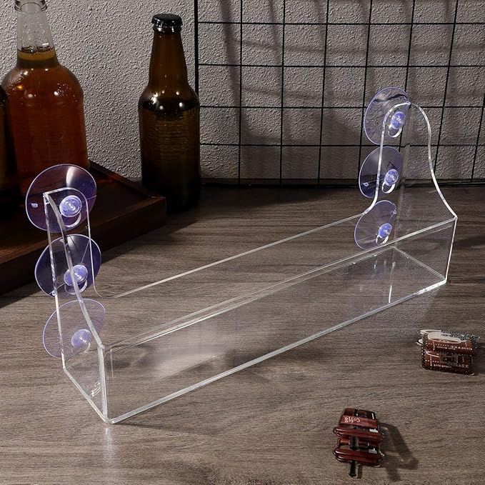 Suction Cup Refrigerator Rack Organizer Acrylic Refrigerator Storage Shelf for Refrigerator Can Hold Spices, Jar of Olive Oil, Cooking Oils, Salt, Pepper, Small Things (5 Beverage Rack)