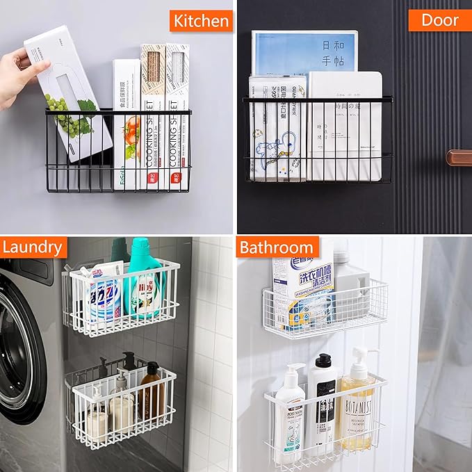 LIFEFAN Magnetic Refrigerator Organizer Magnetic Basket Kitchen Organizer Metal Ziplock Bag Storage Organizer (10.25" L x 3.2" W x 6" H, Black)