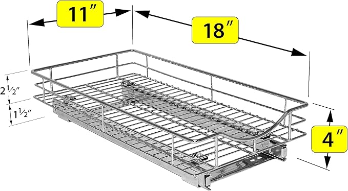 LYNK PROFESSIONAL® Pull Out Cabinet Organizer, 11" x 18" Slide Out Drawers for Kitchen Cabinets - Sliding Pull-Out Pantry Shelves – Home Shelf Organizers - Lifetime Ltd. Warranty, Chrome
