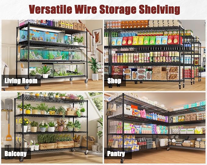 PrimeZone 2 Pack 72"W x 16''D x 76''H Metal Storage Wire Shelves - 5 Tier Heavy Duty Standing Garage Shelving Unit, Adjustable Steel Wire Rack Utility Shelf for Warehouse Kitchen Pantry Corner, Black
