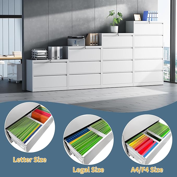 2 Drawer File Cabinet with Lock, Lateral Filing Cabinets,Metal Storage Filing Cabinets for Home Office, Heavy Duty File Cabinet for Letter/Legal/A4/F4 Size Amssebly Required, White