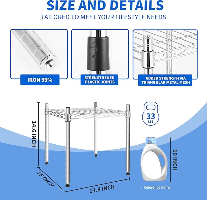 Simple Deluxe 1-Tier Shelving Unit, 15" W x 13.8" D x 15" H Wire Metal Stackable Storage, Chrome, 2 Pack