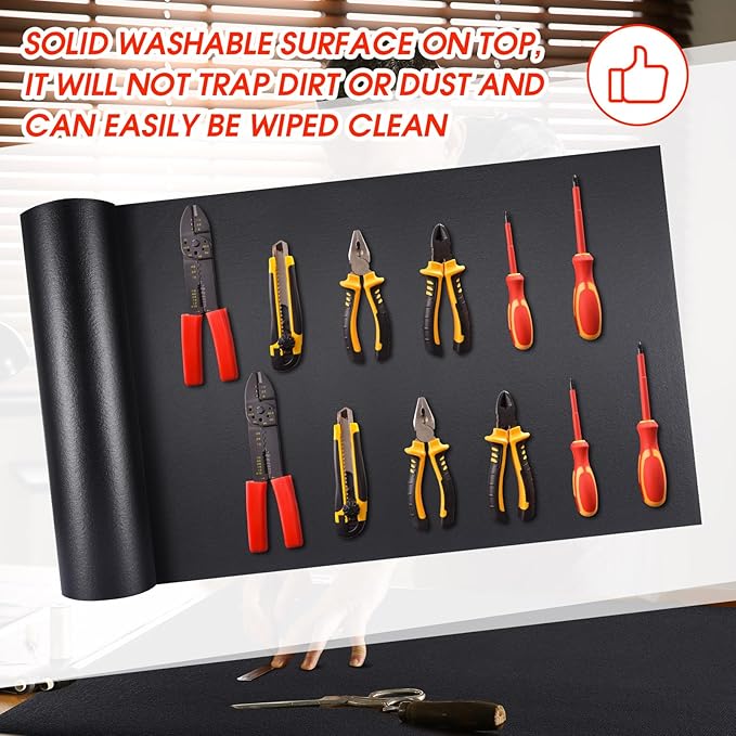 Nuogo Tool Box Liner 1/8 Inch Thick x 20 Inch Wide x 30 Ft Long Tool Box Drawer Liner Non Slip Tools Chest Cabinet Workbench Mat Black Heavy Duty Rubber Shelf Liner for Home Office Workplace