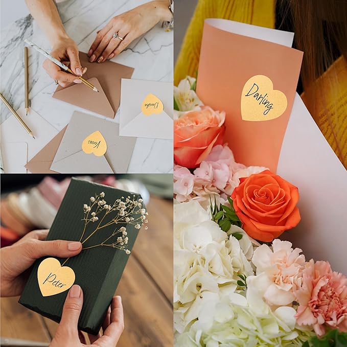 500 Heart Shaped Kraft Stickers, Natural Brown Round Blank Labels with Permanent Adhesive Color Code Kraft Stickers with Perforation Line for Crafts, Organizing, Personal and Business Use (Each 1.5")
