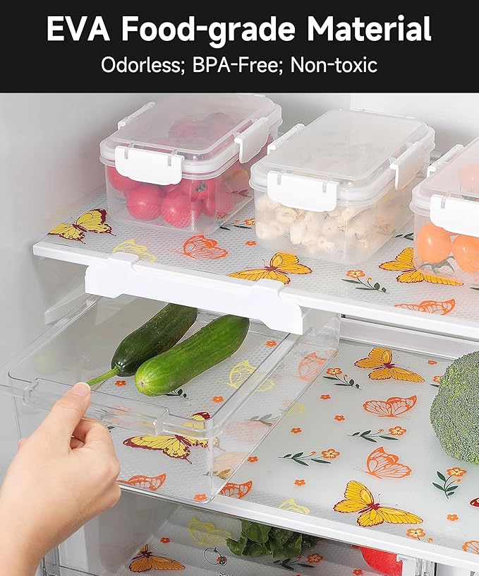 Cooyes Shelf & Drawer Liner for Kitchen Cabinets Non-Adhesive, Waterproof and Washable EVA Shelf Paper, Protect & Decorate Dresser, Bathroom, and Cupboards (Colorful Butterfly, 11.8" W x 118" L)