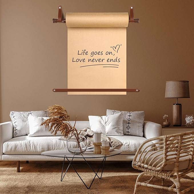 Vicenpal 15.5 Inch Retractable Kraft Paper Roll Holder Dispenser Wall Mounted Butcher Paper Holder Roller for to Do Lists, DIY Drawing, Taking Note, Artwork, Creative(Brown)