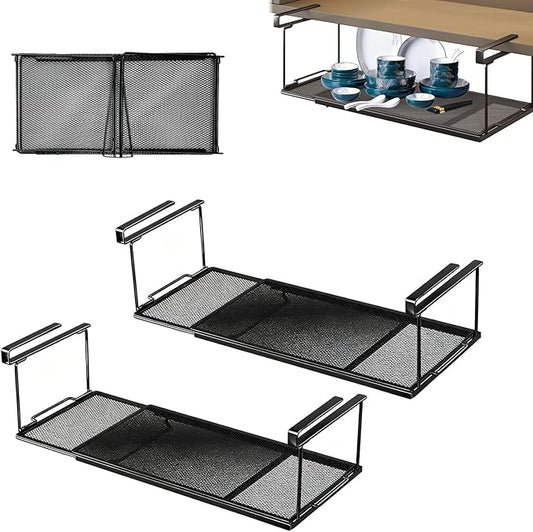 2 Pack Under Shelf Storage Basket,Undershelf Storage Basket,Clip on Basket,Space Saving Organizer for Counter,Bookshelf,Home Storage
