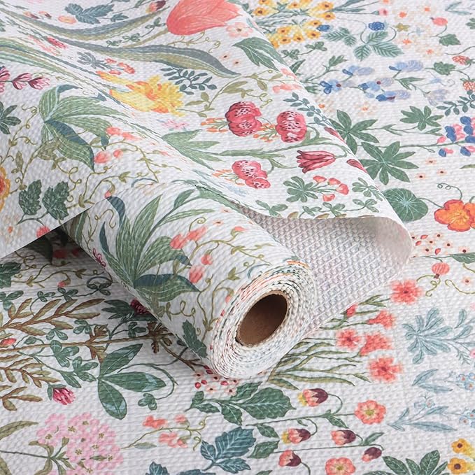 Floral Shelf Drawer Liners, 24IN x 10FT Non Adhesive and Strong Non-Slip Colorful Cabinet Drawer Shelf Liners for Kitchen Wire Fridge, Waterproof Cabinet Liner,Easy to Clean