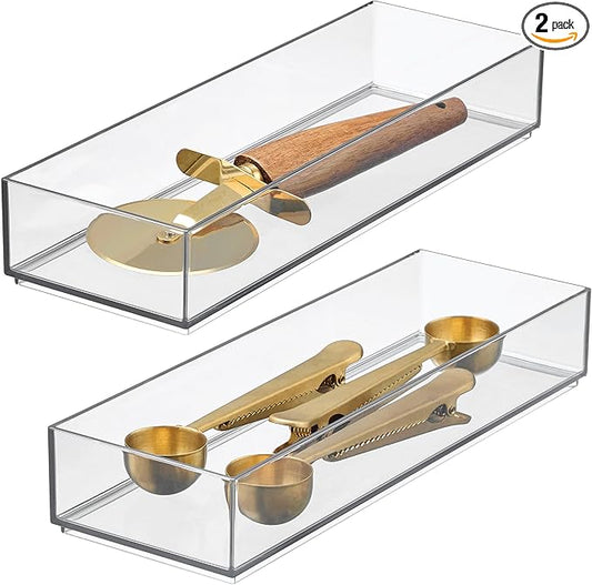 iDesign Clarity Drawer, Kitchen and Bathroom Organization Silverware, Spatulas, Gadgets, Large-Set of 2