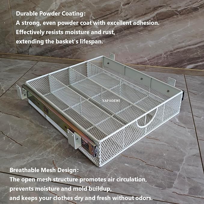 Pull Out Closet Drawer for Clothes | Sliding Wire Basket for Wardrobe Cabinets | Roll Out Storage Organizer | Side Mounting | for Home, Kitchen,Pantry