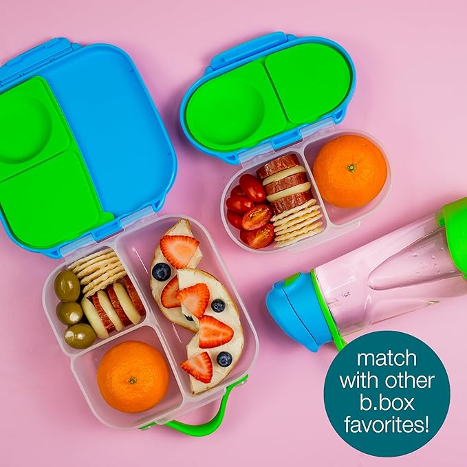 b.box Snack Box 2-Pack - Leak Proof Mini Bento Box for Kids & Toddlers, 2 Compartment Snack Containers, Dishwasher Safe, BPA-Free, PFAS-Free, Ages 4mo+, 1 3/4 Cup Each (Ocean Breeze + Emerald Forest)