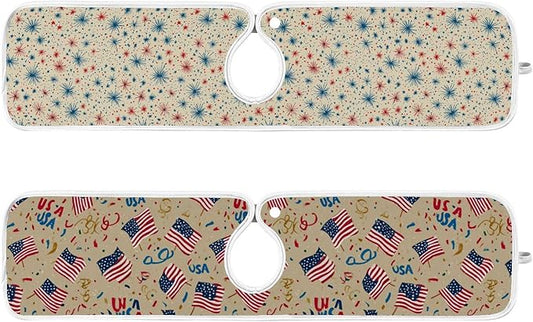 2 PCS Kitchen Sink Splash Guard 23.6 Inch Faucet Mat for Kitchen Sink Bathroom Sink Faucet Absorbing Drip Drain Mat Pad Microfiber Soft Washable Beige Patriotic Flags Fireworks