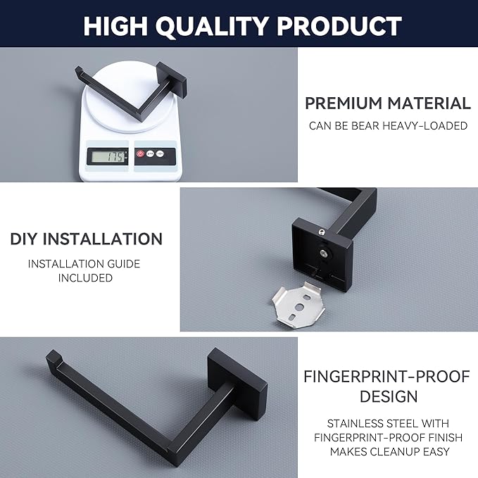 LANC Black Toilet Paper Holder, Bathroom Toilet Paper Roll Holder Wall Mount for Bathroom Kitchen, TP Holder Tissue Roll Dispenser Hanger Stainless Steel, Matte Black Left A8807MB-LF