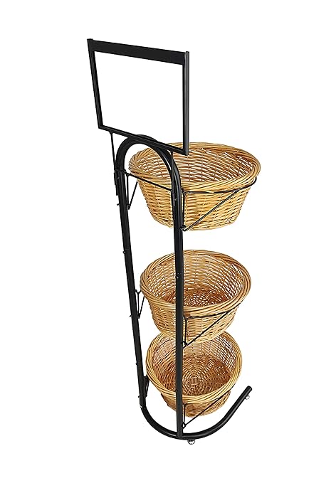 FixtureDisplays® 3 Tiers Wicker Market Basket Fruit Vegetable Bakery Goods Display Stand Pantry Kitchen Organizer 31042