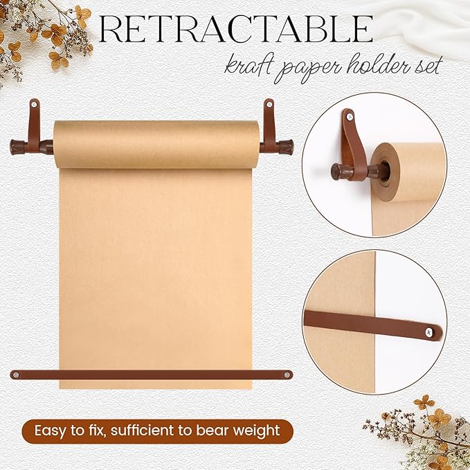 Vicenpal 15.5 Inch Retractable Kraft Paper Roll Holder Dispenser Wall Mounted Butcher Paper Holder Roller for to Do Lists, DIY Drawing, Taking Note, Artwork, Creative(Brown)