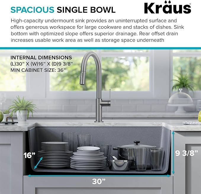 KRAUS Kitchen Sink Bellucci 32” Undermount Workstation Granite, Metallic Gray, Accessories, KGUW2-33MGR