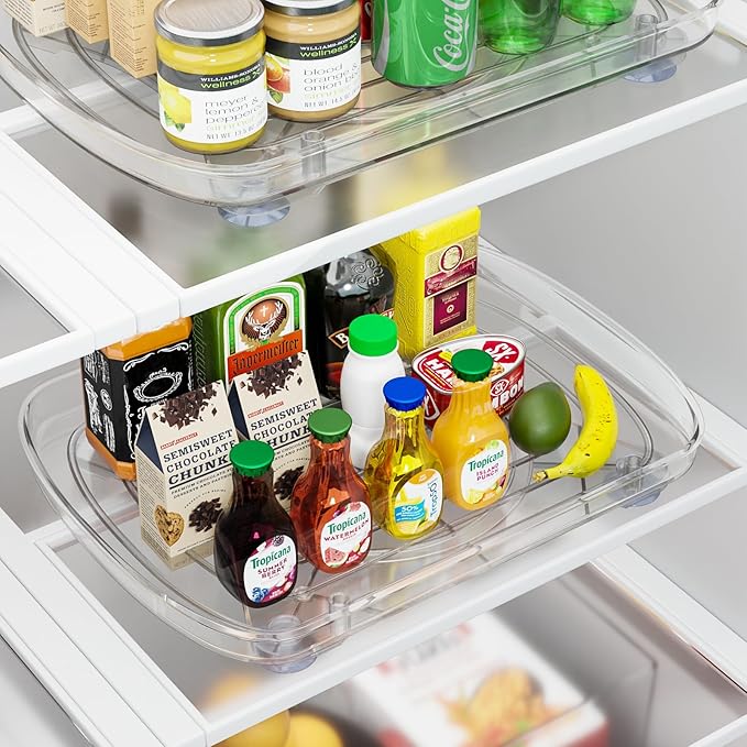 HIYOHIYO Clear Lazy Susan Organizer for Refrigerator Rectangular Fridge Turntable Organizers and Storage Pull Out & 360°Rotating for Cabinet, Pantry, Kitchen, Table, Bathroom (1-Pack 13.7"x10.2")