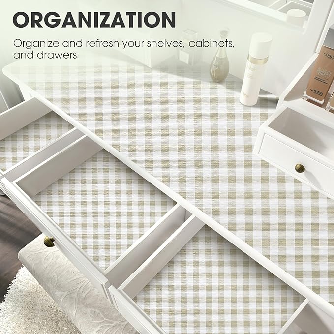 ALIUNI Drawer and Shelf Liner, Non-Slip Kitchen Cabinet Liners Non-Adhesive Thick Strong Grip Waterproof Washable Mats Protect Dresser Shelves Cupboard Bathroom Cabinets, Yellow Plaid, 24 in X 20 FT