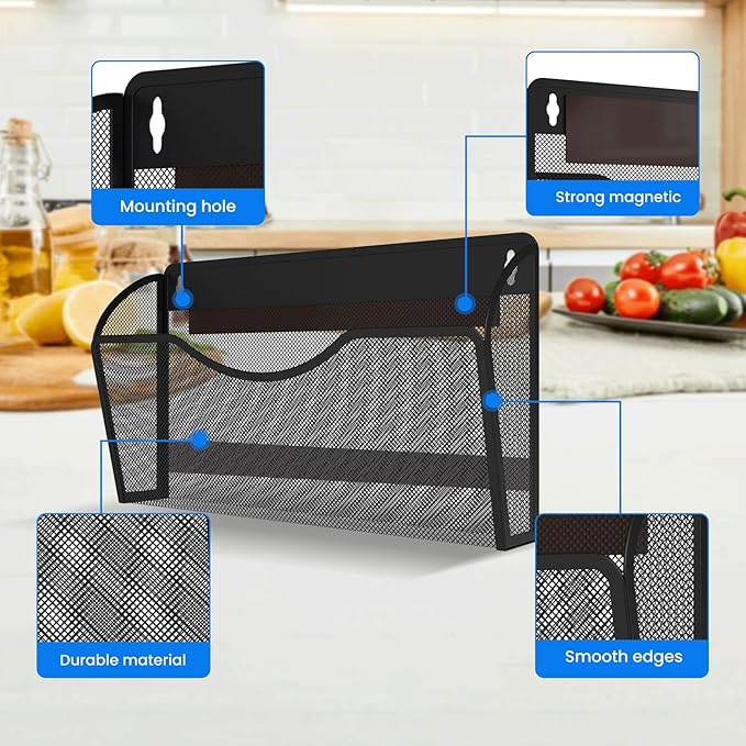 2PCS Magnetic File Holder - No Drilling Magazine Paper Document Holder, Magnetic File Paper Mail Organizer, Magnetic Hanging File Organizer for File Cabinets, Office, Whiteboard