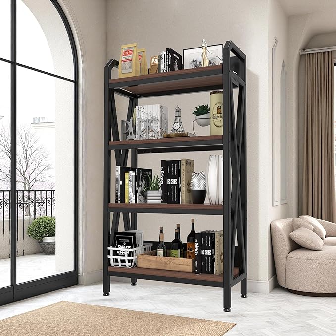 56.30'' Bakers Rack 4-Level Storage Shelves Metal and Wooden Kitchen Shelves, Kitchen Organizers and Storage, for Garage, Pantry, Bathroom, Closet (4-Tier 56.3" H x 33.5" W x 15.8" D)
