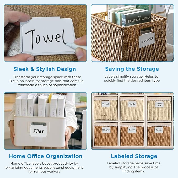 trohestar Metal Pantry Baskets Labels Clip On for Storage Bins | Edge Fold-Cream (Edge Fold-White, 8 Metal Label Clip)