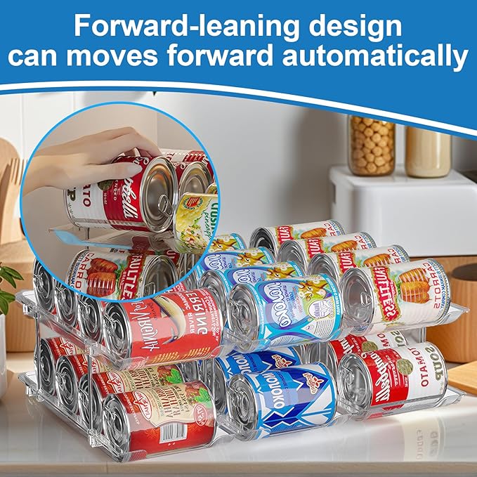 cjc Can Organizer for Pantry - 3 Sets 5 Tiers Pantry Organizer, Automatic Scrolling Can Holders for Effortless Pantry Storage-Holds 60 Cans/Clear