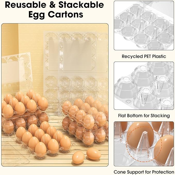 120 Pack Egg Cartons Cheap Bulk, 12 Count Clear Empty Egg Cartons for Fresh Chicken Eggs, 3x4 Grids Reusable Egg Holder Trays for Refrigerator Use, Chicken Farming, Family Storage and Market Purpose