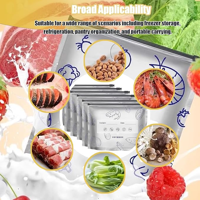 SNMIEDO Reusable Aluminum Foil Sealable Storage Bags - Freezer Ziplock Bags - Foil Sealable Bags for Food, Vegetables, Fruit, Meat, Snacks, Bread, Seafood Preservation