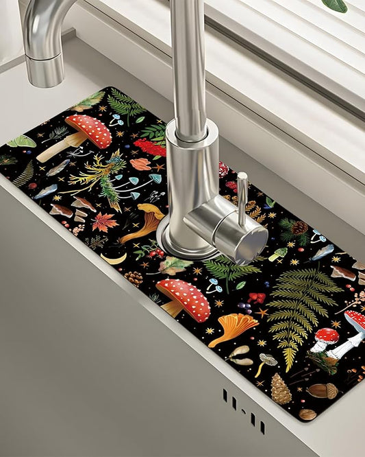 Patterned Sink Faucet Mat Kitchen Splash Guard Super Absorbent Drying Mat, Non-Slip Drain Pad for Kitchen Counter or Bathroom-15x5.5in