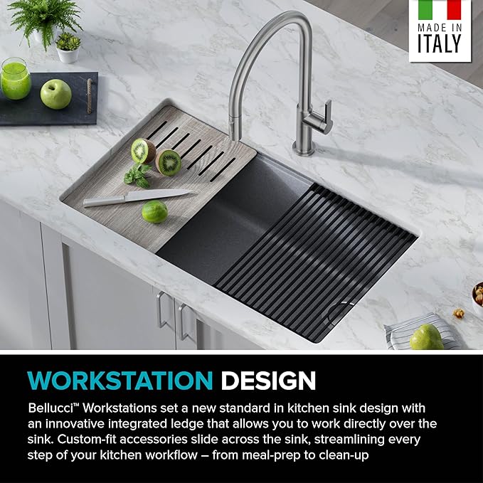 KRAUS Kitchen Sink Bellucci 32” Undermount Workstation Granite, Metallic Gray, Accessories, KGUW2-33MGR