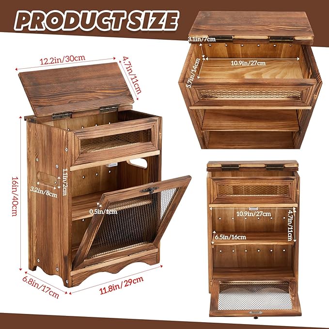 Wooden Countertop Storage Cabinet Potato and Onion Bin Box Wooden Bread Storage Bins Potato Container with Lid for Kitchen Pantry, 11.8 x 6.8 x 16 inch