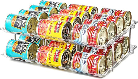 Can Organizer for Pantry, Stacking Can Storage Organizer Pantry, Automatic Rolling Can Rack for Fridge, 2Tire 3 Columns Can Holder for 24 Cans, Canned Goods Organizer