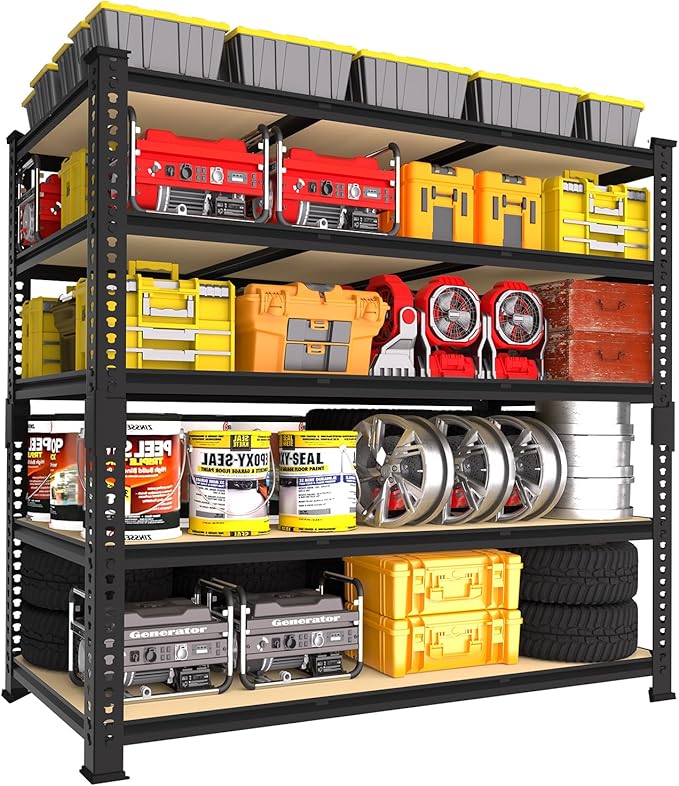PrimeZone Heavy Duty Garage Storage Shelves - 48" W X 24" D X 72" H Adjustable Metal Shelving Unit, 5 Tier Industrial Shelves for Storage Standing Utility Rack for Warehouse, Pantry, Basement, Black
