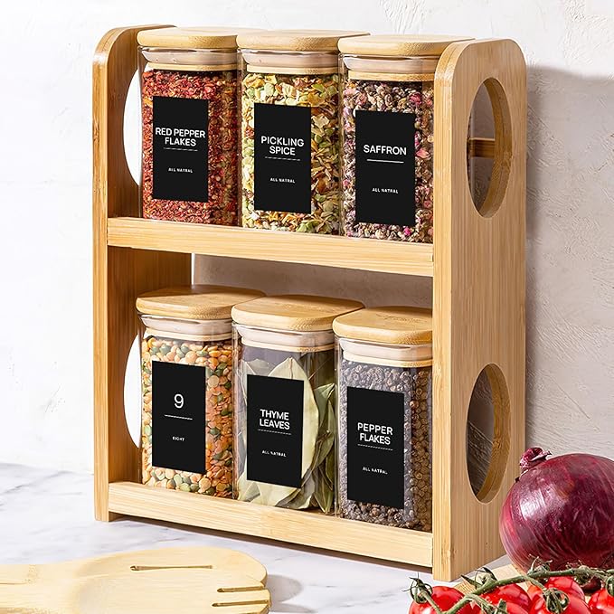 HVSWLY 140PCS Spice Labels for Spice Jars, Black Minimalist Preprinted Spice Jar Labels,Waterproof Oil Resistant Label Stickers for Kitchen Pantry Seasoning Containers
