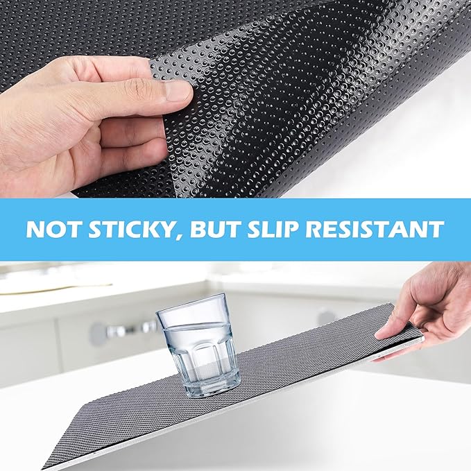 MooiFun Drawer Liners, Waterproof Shelf Liner, Anti-Slip Non-Adhesive BPA Free Kitchen Cupboard Cabinet Liner Refridge Fridge Mats Sink Protector Strong Durable for Home (Black/23.6in x 20Ft)