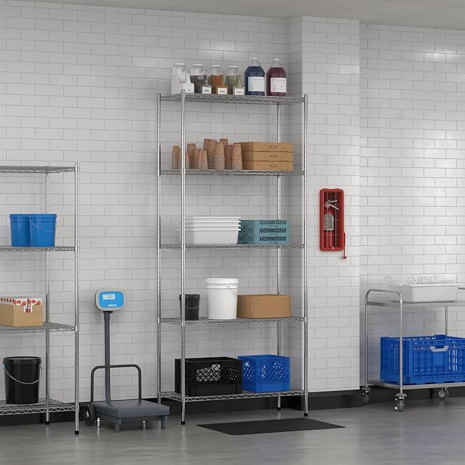 Commercial NSF Listed Chrome Stationary Wire Shelving Kit 18" x 42" x 96", with 5 Shelves Perfect for Warehouse, Walk-in Refrigerator, Freezer, Grocery Store, Restaurant, Dishroom