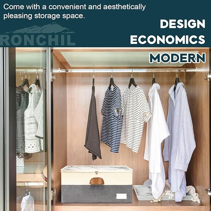 RONCHIL Shoe Organizer for Closet, Foldable Shoe Storage Bins with Clear Cover, Space Saving Shoes Holder with 4 Handles, Large Adjustable Shoe Box Storage Containers, Fits 12-24 Pairs, 1 Pack, Beige
