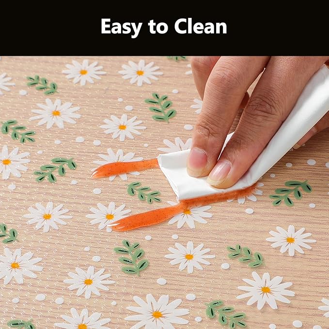 INNOLITES Shelf Liner for Cabinets, Non-Adhesive for Kitchen Drawer Liner, Waterproof Shelf Paper with Floral Pattern, Durable Easy to Clean (Green Daisy, 11.8" x 118")