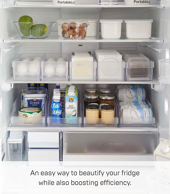 Yamazaki Home Tower Refrigerator Food Case Storage Kitchen Organizer With Adjustable Dividers - Transparent Pantry Holder, Stackable Fridge Drawer - Abs Plastic -