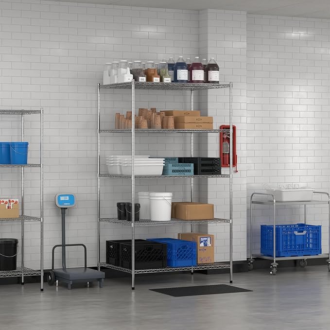 Commercial NSF Listed Chrome Stationary Wire Shelving Kit 36" x 48" x 86", with 5 Shelves Perfect for Warehouse, Walk-in Refrigerator, Freezer, Grocery Store, Restaurant, Dishroom