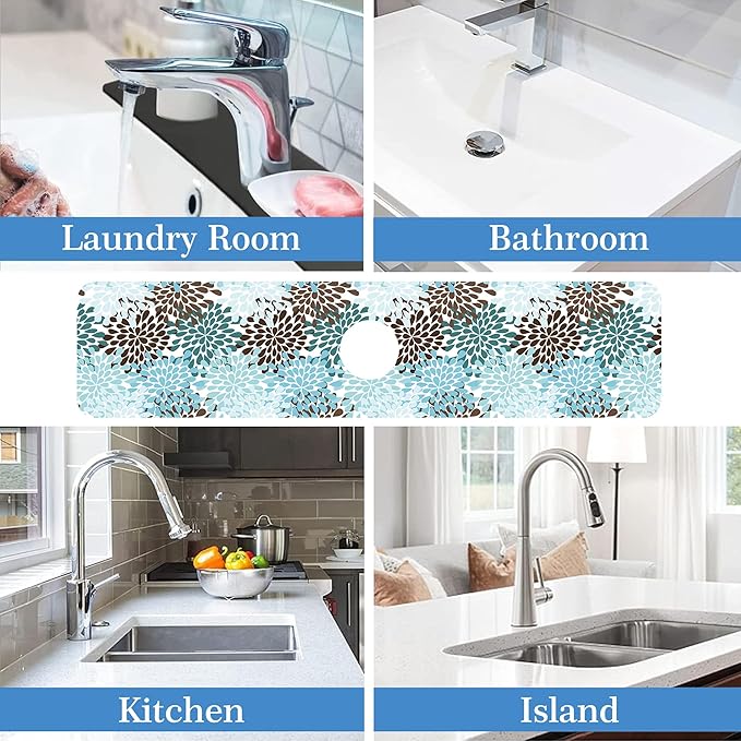 Faucet Mat Splash Guard Colorful Rain Drop, Soft Diatom Mud Material, Strong Water Absorption, Non-slip,Easy to Clean for Bathroom, Kitchen 23.5"X5.5"