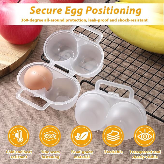 2 Pack 2 Slot Hard Boiled Egg Holder, Portable Camping Egg Container Clear Plastic Eggs Storage Box Lightweight Eggs Carrier Storage Box for Home Kitchen Fridge Picnic Outdoors Carrying