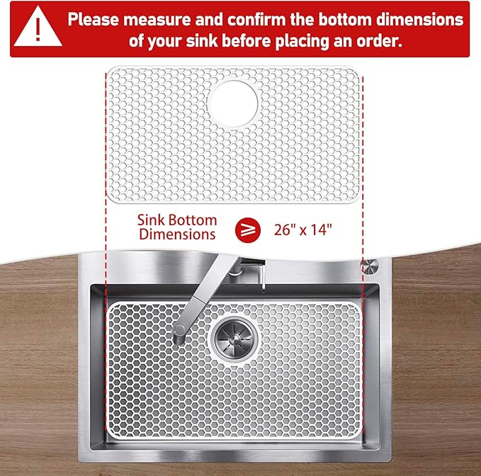Bestjing Silicone Sink Protectors for Kitchen Sink - 26"x 14" Kitchen Protector Accessory, Non-Slip Heat Resistan Mat for Bottom of Farmhouse Stainless Steel Porcelain, Dishwasher Safe (White)