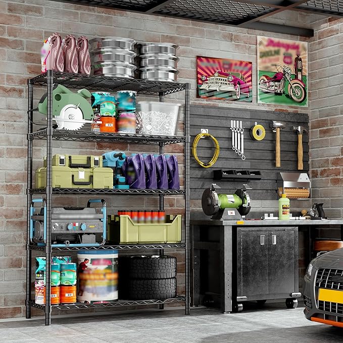 MODCART Storage Shelves, 2 PCS 36" L x 14" W x 72" H Heavy Duty Garage Wire Shelving Unit Loads 1750LBS, 5-Tier Adjustable Metal Industrial Utility Shelf Rack for Kitchen, Laundry Room, Basement