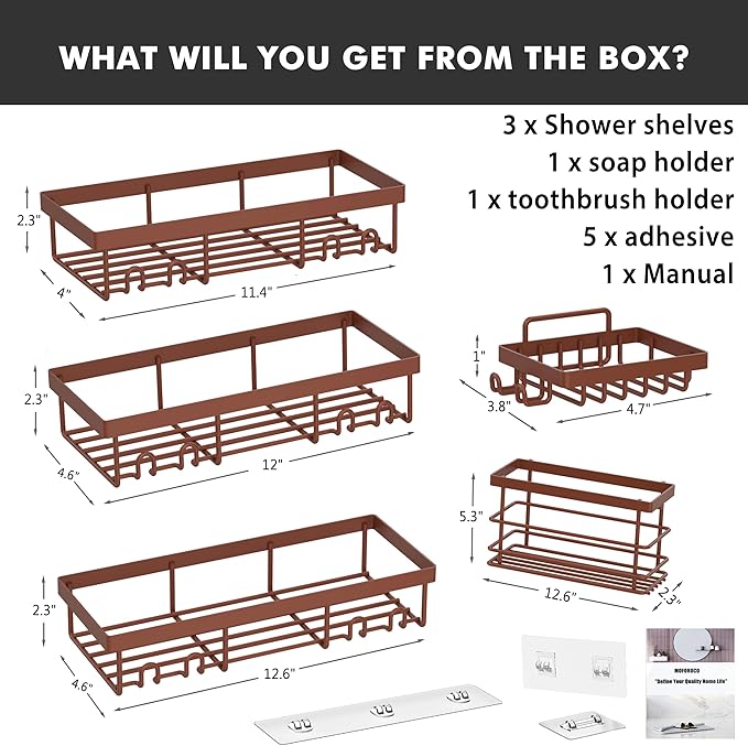 Moforoco Adhesive Shower Caddy Organizer Shelves Rack - 5 Pack Corner Bathroom Storage Organization, Home & Kitchen Decor Inside RV Accessories, Hanging First Apartment Household Camper Essentials