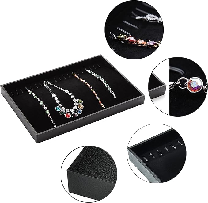 Stratalife Necklace Organzier Stackable Jewelry Tray Large Necklace Holder Organzier Velvet Jewelry Display for Selling Necklace Storage for Women Girls (Black)