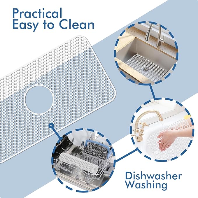Bestjing Silicone Sink Protectors for Kitchen Sink - 26"x 14" Kitchen Protector Accessory, Non-Slip Heat Resistan Mat for Bottom of Farmhouse Stainless Steel Porcelain, Dishwasher Safe (White)