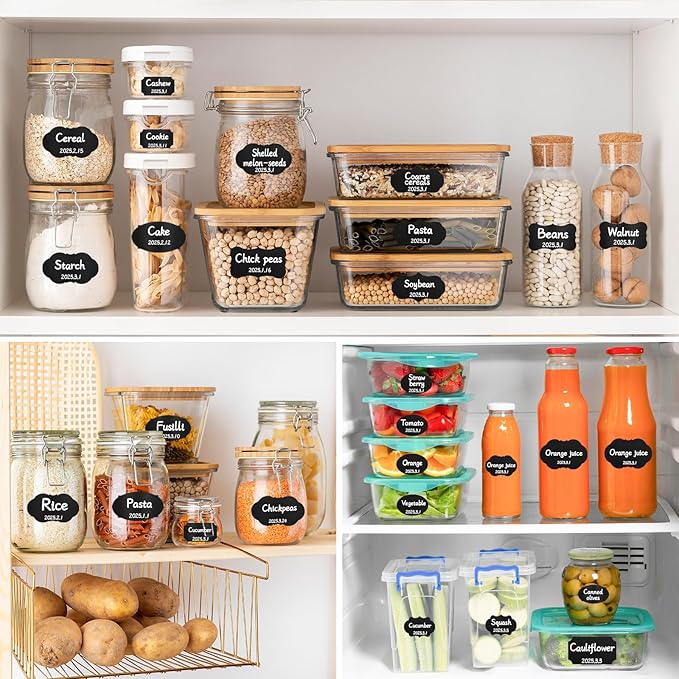 Segarty Labels for Spice Jars, 192 Pcs Assorted Shape Blank Label Stickers with 1 Chalk Marker for Food Container, Waterproof Chalkboard Stickers for Glass Mason, Bottle, Canisters, Storage Bin