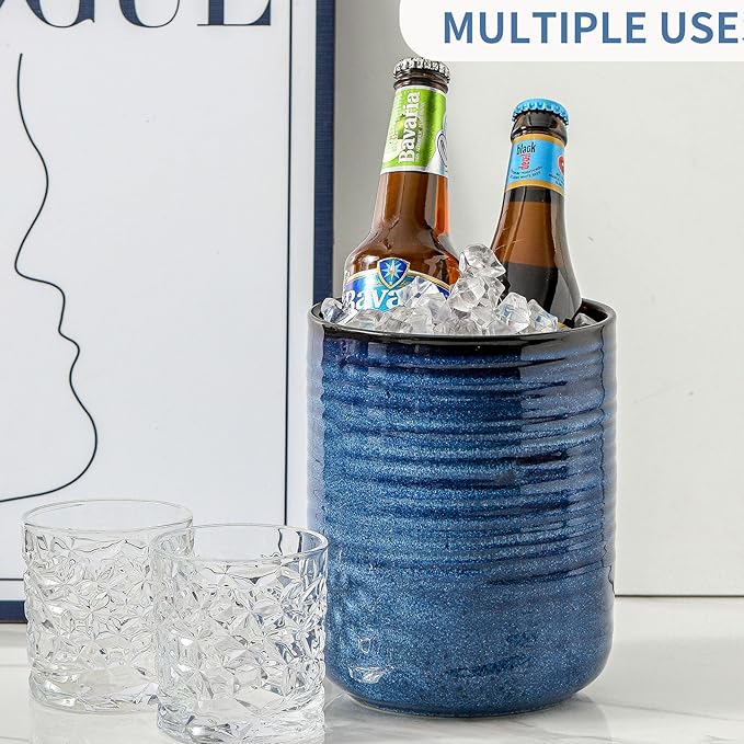 HASENSE Utensil Holder, 7.4" Large Utensil Holder for Kitchen Counter, Ceramic Utensil Organizer for Utensil Set, Modern Kitchen Utensil Crock for Countertop Decor, Blue
